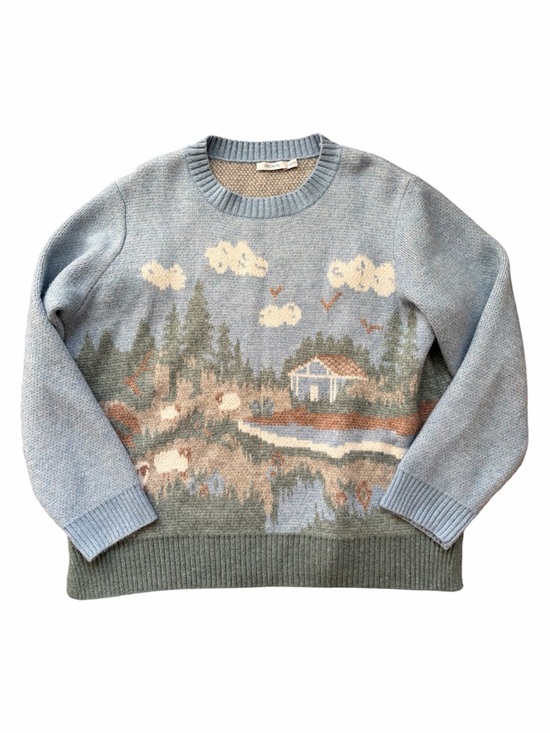 Ricki's Sweaters - Ricki’s Scenic Landscape Sweater Blue Cottagecore Knit Granola Gorpcore Crunchy